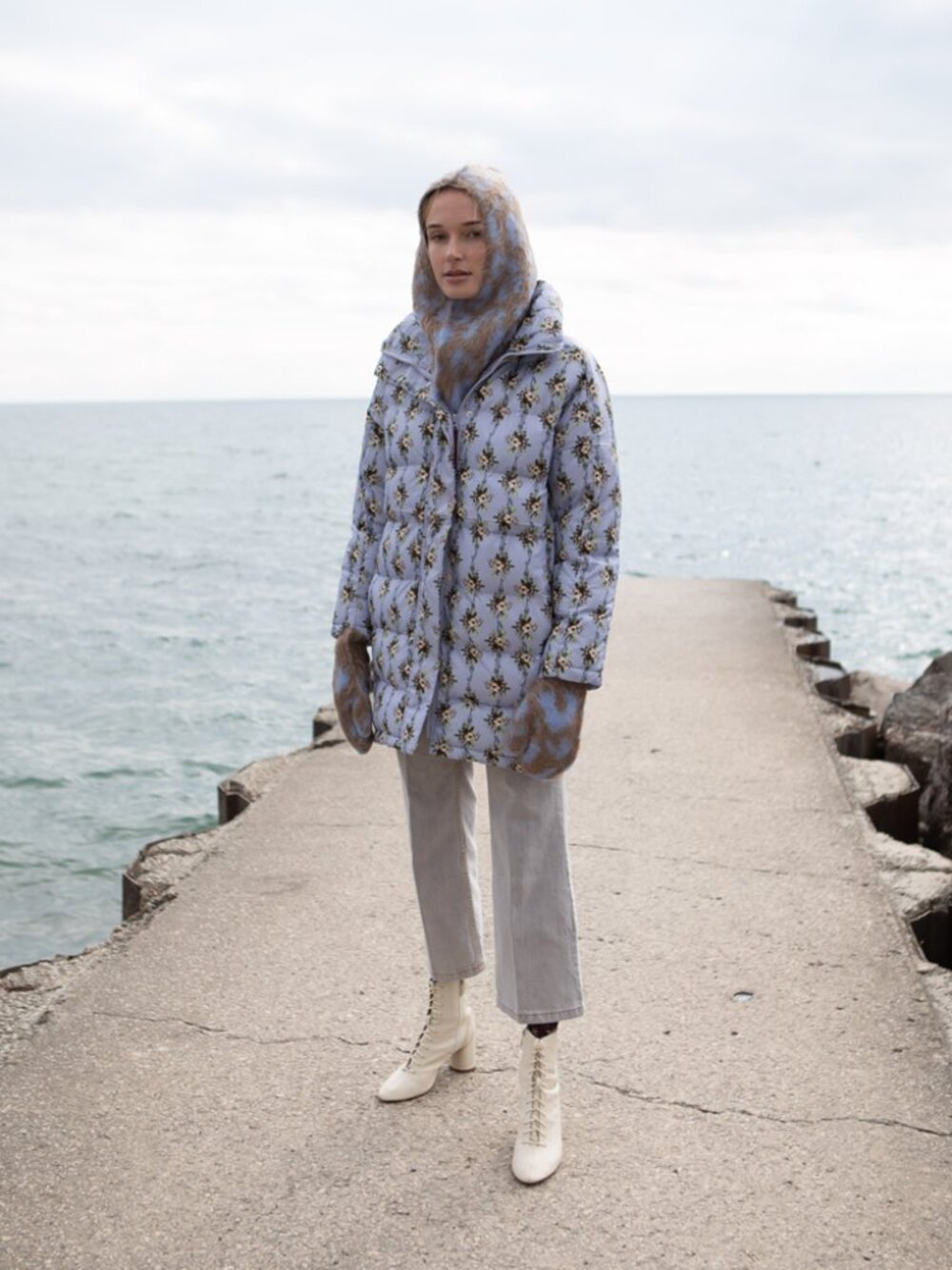 RACHEL ANTONOFF Jemma Cocoon Puffer Coat Dead Bouquet Blue vintage floral Print